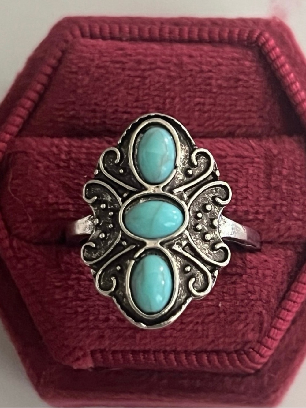 Boho/Vintage Bohemian Design Faux Turquoise Statement Ring Size 7 NWT